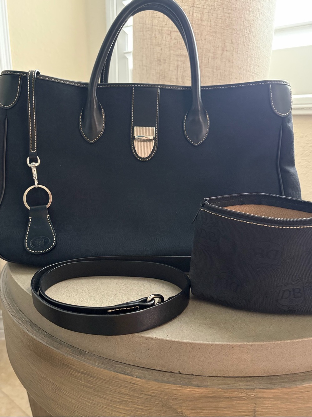 Dooney & Bourke Black Leather Satchel with Removable Pouch
